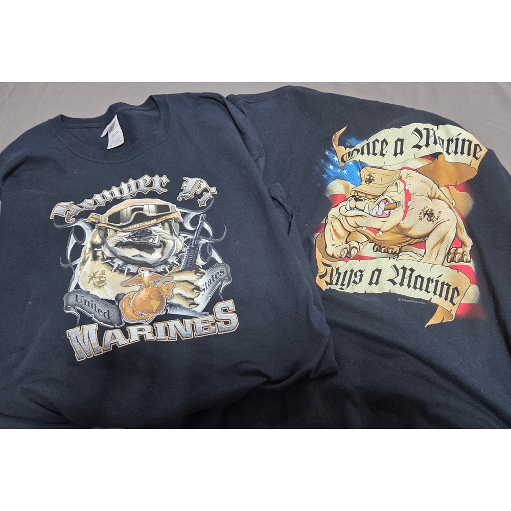 Gildan USMC Graphic T-Shirt Men 3XL Tall Black Semper Fi Devildog Lot of 2